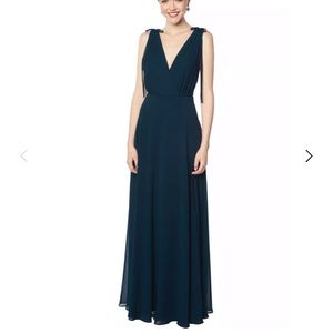 Bill Levkoff Navy Chiffon V-Neck Gown